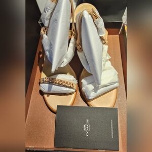 NWT Coach Leather Kalie Studded Sandals | Size 8.5 | Neutral Tan